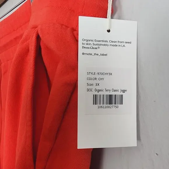 NWT Mate The Label Organic Cotton Classic Terry Jogger Cherry Red Pant